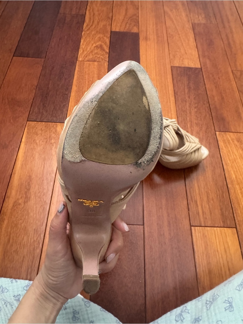 Prada Tan Knotted Leather Heeled Sandals - Picture 3 of 5
